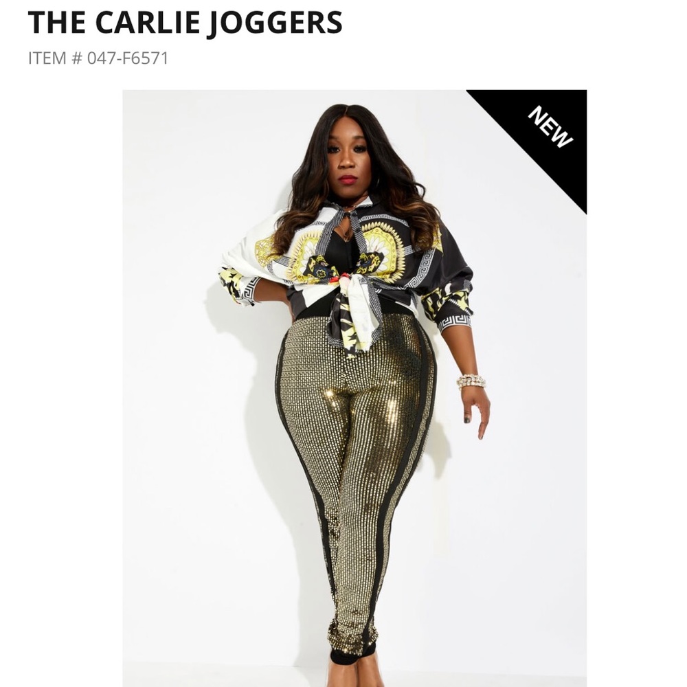 Gold sequins fitted joggers